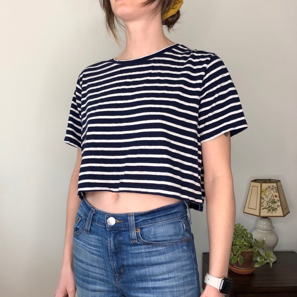 Jcrew Striped Boxy Crop Top T-shirt - Picture 1 of 8